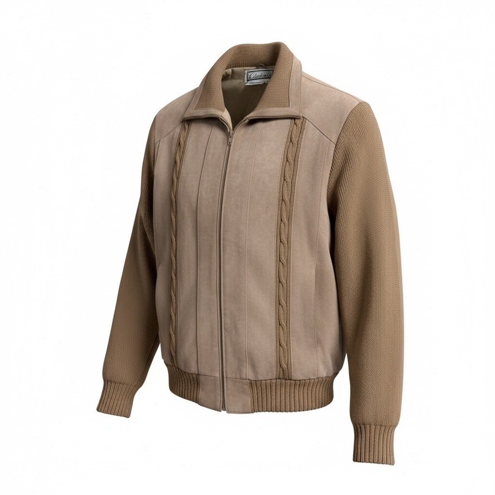 Chartwell Suede Leather Knit Jacket Tan Zip Front Bomber Mens Medium M VTG